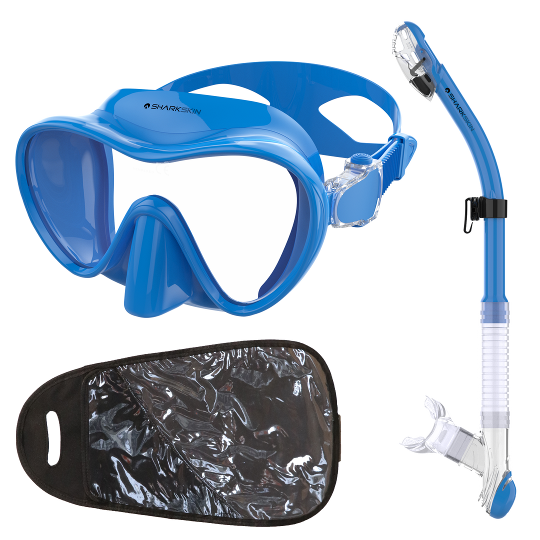 SHARKSKIN ADULT MASK & COMFORT DRY SNORKEL SET WITH MESH BAG